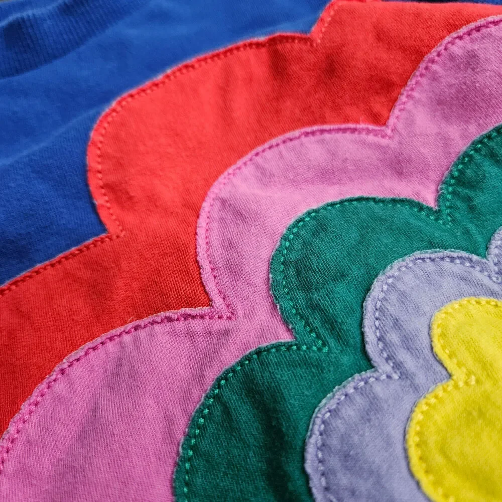 Mini Boden Girls Blue Rainbow Flower Applique Sweatshirt Pullover 5-6Y